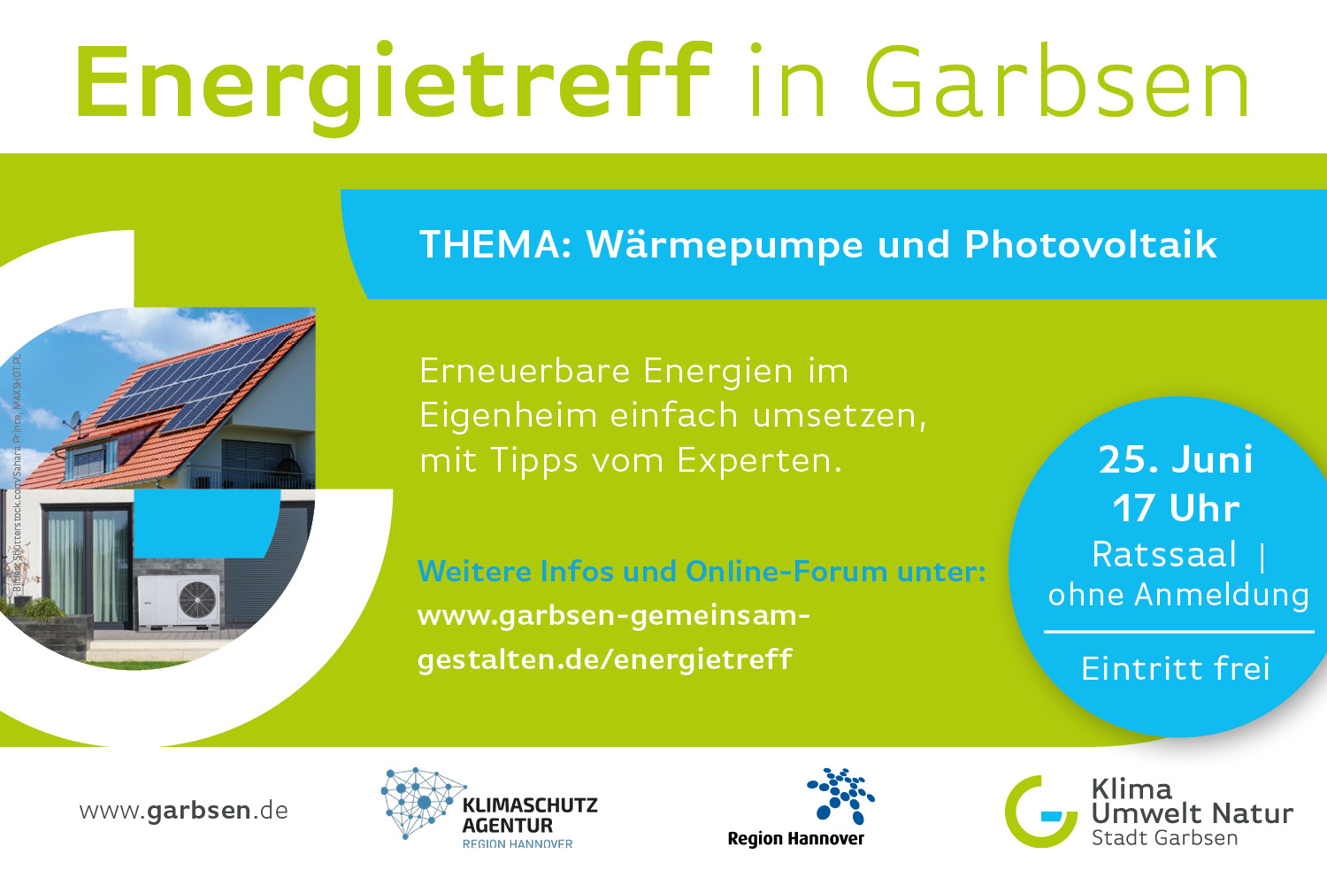 Beim Energietreff zu Wärmepumpen in Garbsen am 25. Juni im Ratssaal geht es auch um Photovoltaik, Speicher und Förderungen