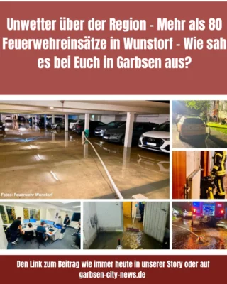 Heftiger Starkregen und kräftige Windböen haben am späten Donnerstagabend in Teilen der Region Hannover für zahlreiche Einsätze der Feuerwehren gesorgt. Besonders stark betroffen war das Stadtgebiet Wunstorf, wo die Stadtfeuerwehr innerhalb weniger Stunden mehr als 80 Einsatzstellen abarbeiten musste. Hattet Ihr auch vollgelaufene Keller, Garagen oder umgestürzte Bäume zu vermelden? #unwetter #regionhannover #feuerwehrwunstorf #garbsencitynews